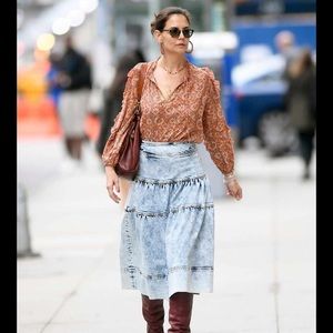 Ulla Johnson acid wash denim midi skirt
